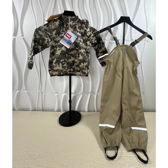 Helly Hansen K Bergen 2.0 PU Rainset AOP Pebble Camo Kids Size 3 NEW WITH TAGS - Picture 1 of 6
